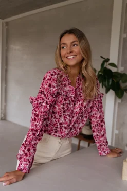 Chemisiers & Blouses-EASY-CLOTHES Blouse Ogda - rose à fleursEasy Clothes Rose à fleurs       
