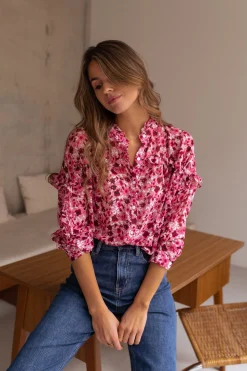 Chemisiers & Blouses-EASY-CLOTHES Blouse Ogda - rose à fleursEasy Clothes Rose à fleurs       