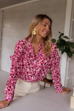 Chemisiers & Blouses-EASY-CLOTHES Blouse Ogda - rose à fleursEasy Clothes Rose à fleurs       