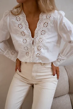 Chemisiers & Blouses-EASY-CLOTHES Blouse Ruby - Écrue à Broderie - IntemporelEasy Clothes Écrue à broderie       