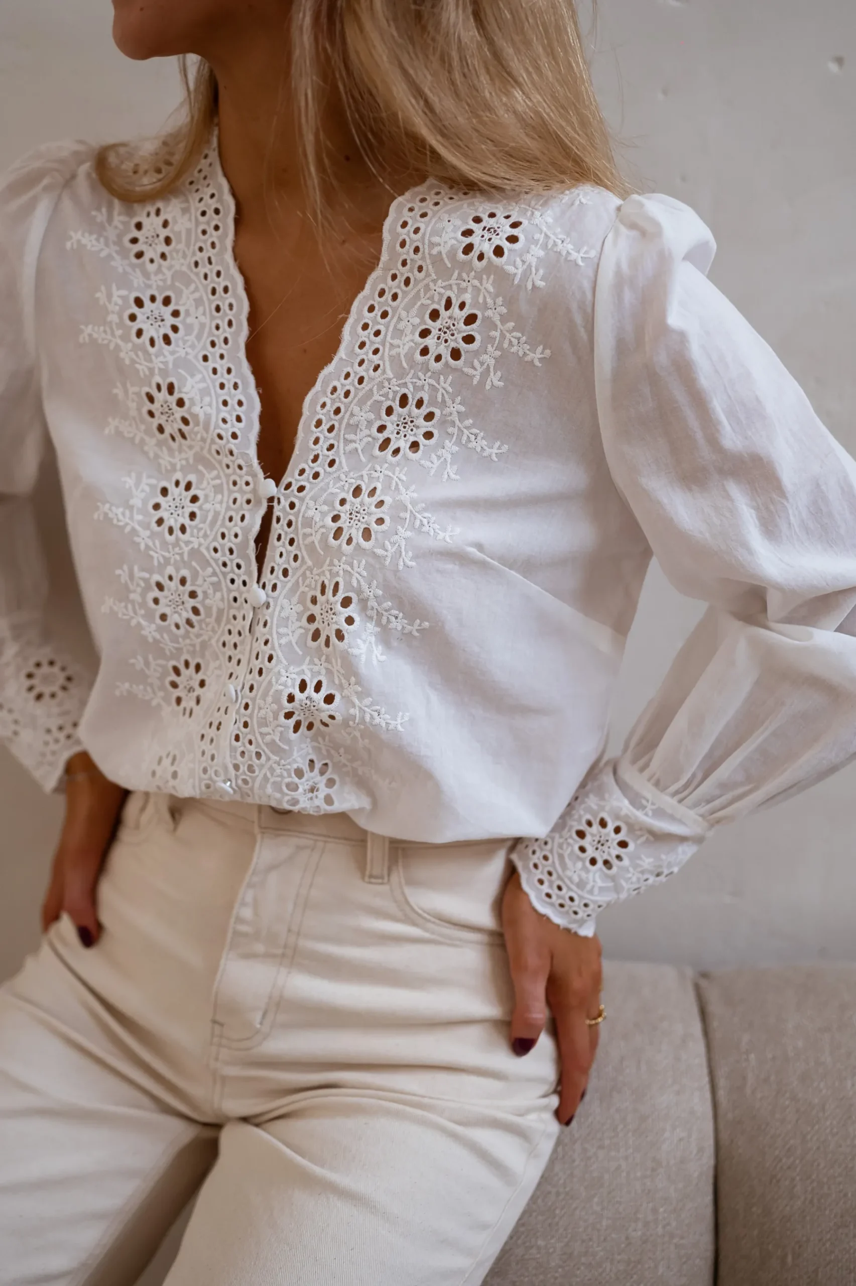 Chemisiers & Blouses-EASY-CLOTHES Blouse Ruby - Écrue à Broderie - IntemporelEasy Clothes Écrue à broderie