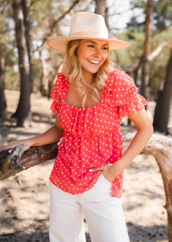 Chemisiers & Blouses-EASY-CLOTHES Blouse Syra à pois - corailEasy Clothes Corail