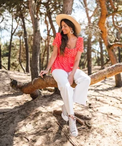 Chemisiers & Blouses-EASY-CLOTHES Blouse Syra à pois - corailEasy Clothes Corail