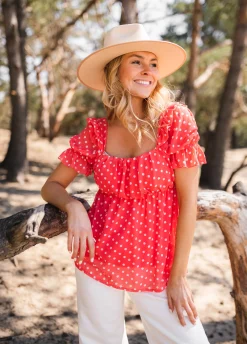 Chemisiers & Blouses-EASY-CLOTHES Blouse Syra à pois - corailEasy Clothes Corail