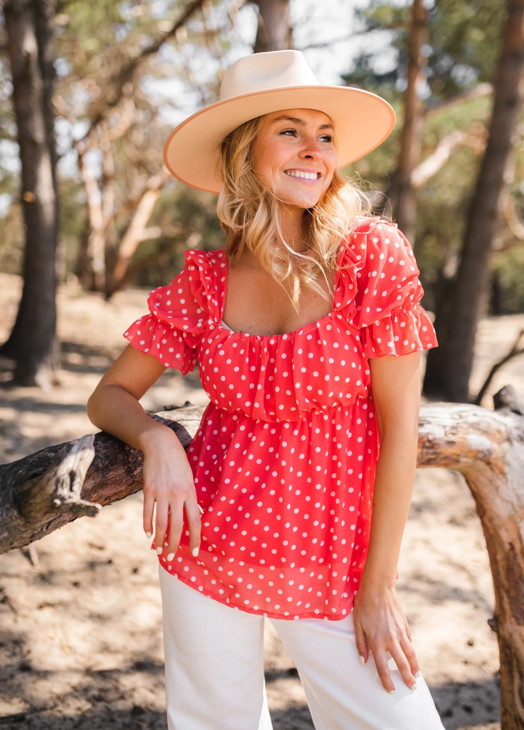 Chemisiers & Blouses-EASY-CLOTHES Blouse Syra à pois - corailEasy Clothes Corail