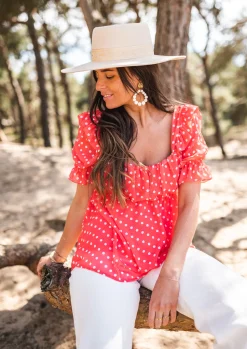 Chemisiers & Blouses-EASY-CLOTHES Blouse Syra à pois - corailEasy Clothes Corail
