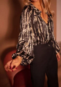 Chemisiers & Blouses-EASY-CLOTHES Blouse Thiam - Noire à Tâches Taupes - Vêtements FemmeEasy Clothes Noire à tâches taupes       