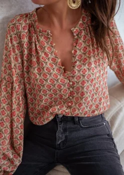 Chemisiers & Blouses-EASY-CLOTHES Blouse Tiffany - À Motifs - Manches Effet BallonEasy Clothes       