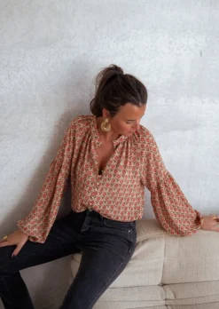 Chemisiers & Blouses-EASY-CLOTHES Blouse Tiffany - À Motifs - Manches Effet BallonEasy Clothes