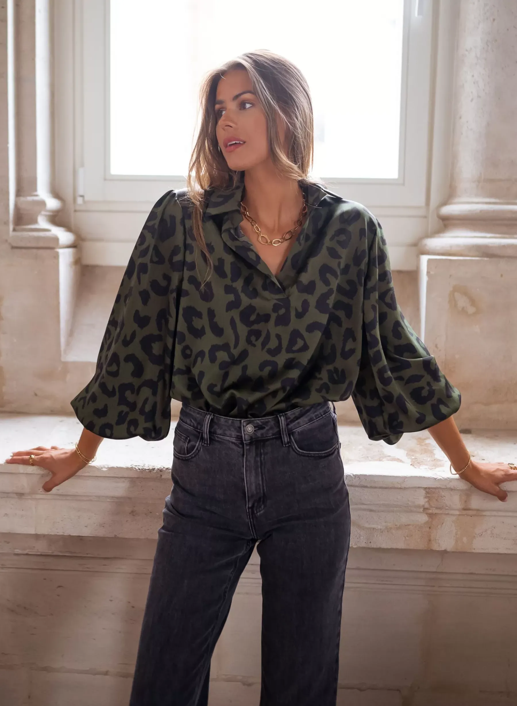 Chemisiers & Blouses-EASY-CLOTHES Blouse Triade - léopard kakiEasy Clothes Léopard kaki