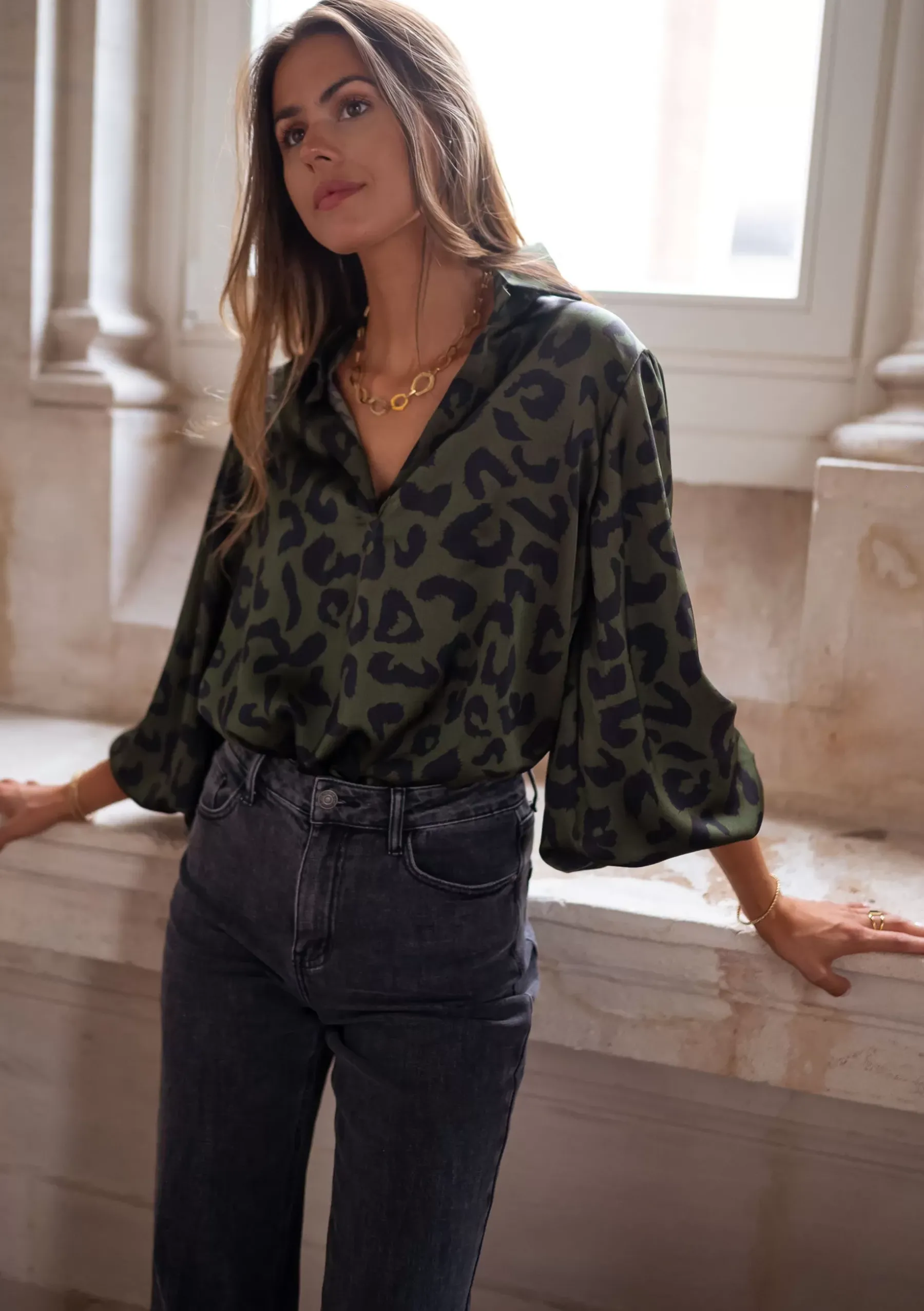 Chemisiers & Blouses-EASY-CLOTHES Blouse Triade - léopard kakiEasy Clothes Léopard kaki