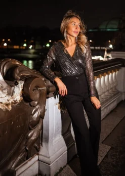 Body & Lingerie-EASY-CLOTHES Body Argenté - Valy - PaillettesEasy Clothes Argenté à paillettes       