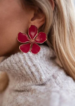 Boucles d'oreilles-EASY-CLOTHES Boucles d’Oreilles - Tyana - Fleurs BordeauxEasy Clothes Bordeaux
