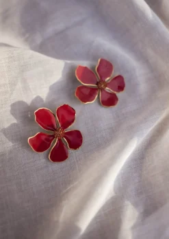 Boucles d'oreilles-EASY-CLOTHES Boucles d’Oreilles - Tyana - Fleurs BordeauxEasy Clothes Bordeaux       