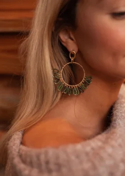 Boucles d'oreilles-EASY-CLOTHES Boucles d’Oreilles Brien - Vertes & Dorées - Bijoux Easy Clothes Vertes et dorées