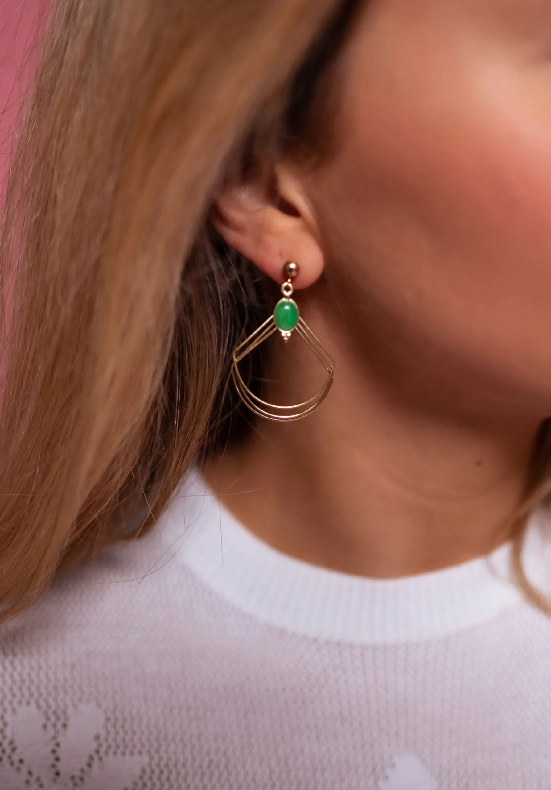 Boucles d'oreilles-EASY-CLOTHES Boucles d'Oreilles Dorées Adil | Perle Verte | Bijoux & AccessoiresEasy Clothes Dorées et vertes