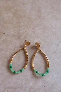 Boucles d'oreilles-EASY-CLOTHES Boucles d’oreilles Klaro dorées | Boucles d’oreilles à perles vertes | Prêt-à-porter en ligne | Easy Clothes Dorées