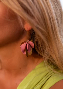 Boucles d'oreilles-EASY-CLOTHES Boucles d’Oreilles Nathan - Feuilles Dorées & Vieux Rose - BijouxEasy Clothes Dorées