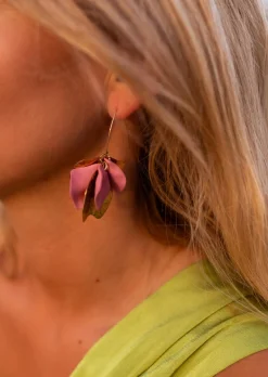 Boucles d'oreilles-EASY-CLOTHES Boucles d’Oreilles Nathan - Feuilles Dorées & Vieux Rose - BijouxEasy Clothes Dorées
