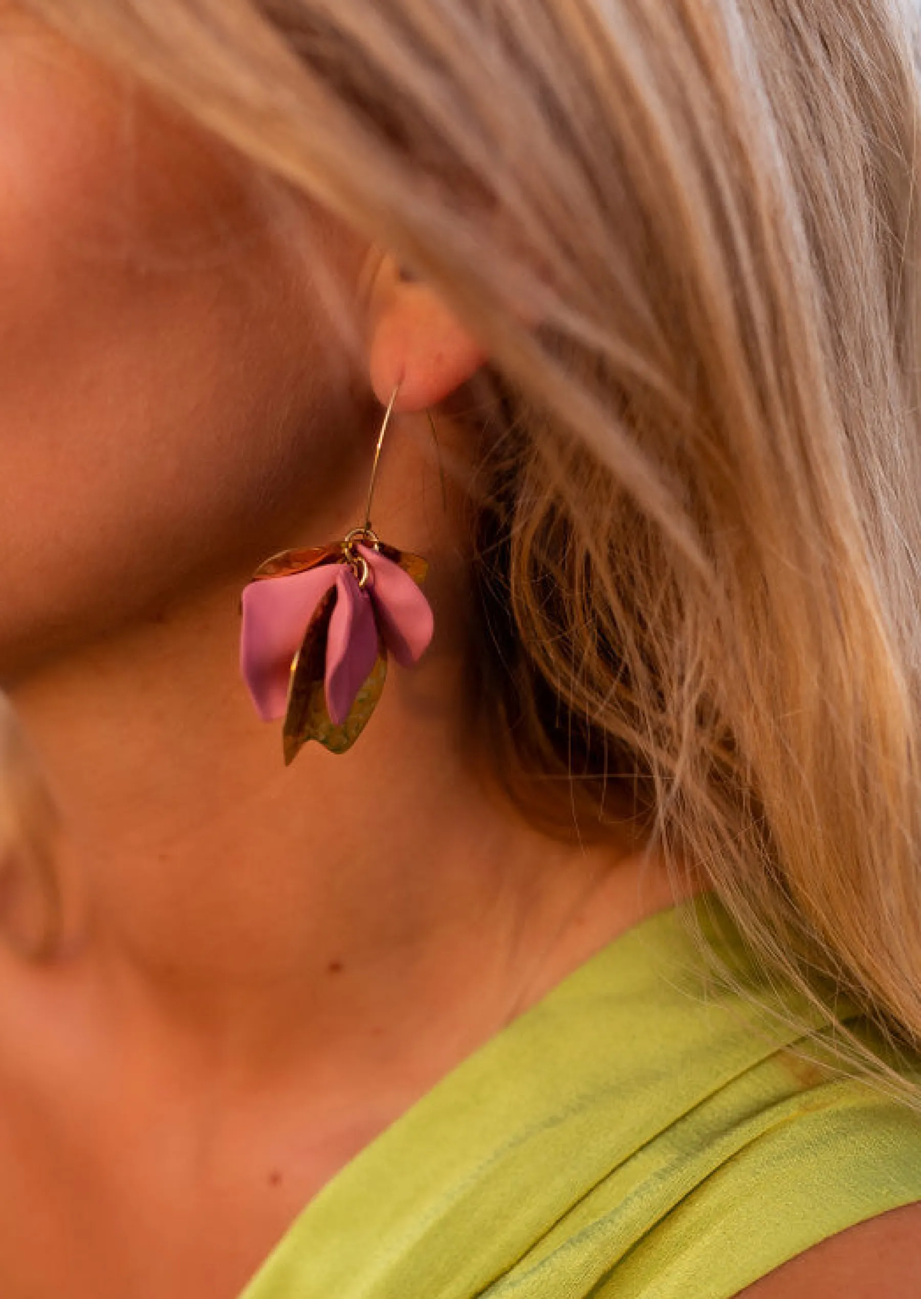 Boucles d'oreilles-EASY-CLOTHES Boucles d’Oreilles Nathan - Feuilles Dorées & Vieux Rose - BijouxEasy Clothes Dorées