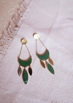 Boucles d'oreilles-EASY-CLOTHES Boucles d’Oreilles Pendantes Briz | Vertes & DoréesEasy Clothes Dorées et vertes       