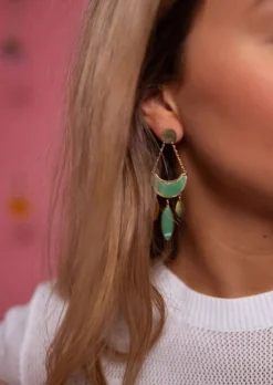 Boucles d'oreilles-EASY-CLOTHES Boucles d’Oreilles Pendantes Briz | Vertes & DoréesEasy Clothes Dorées et vertes