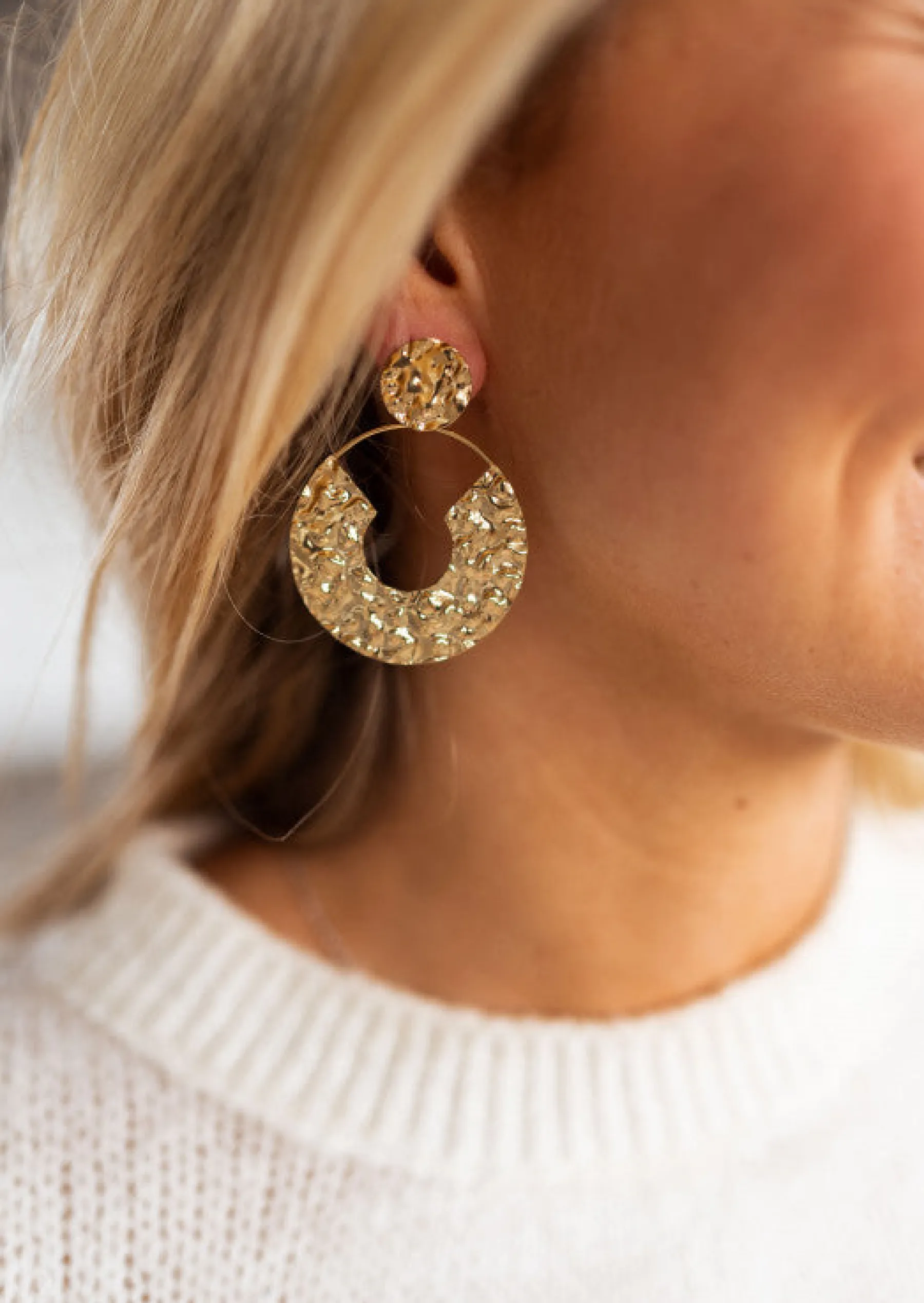 Boucles d'oreilles-EASY-CLOTHES Boucles d’oreilles Saga dorées | Boucles d'oreilles martelées | Prêt-à-porter en ligne | Easy Clothes Dorées
