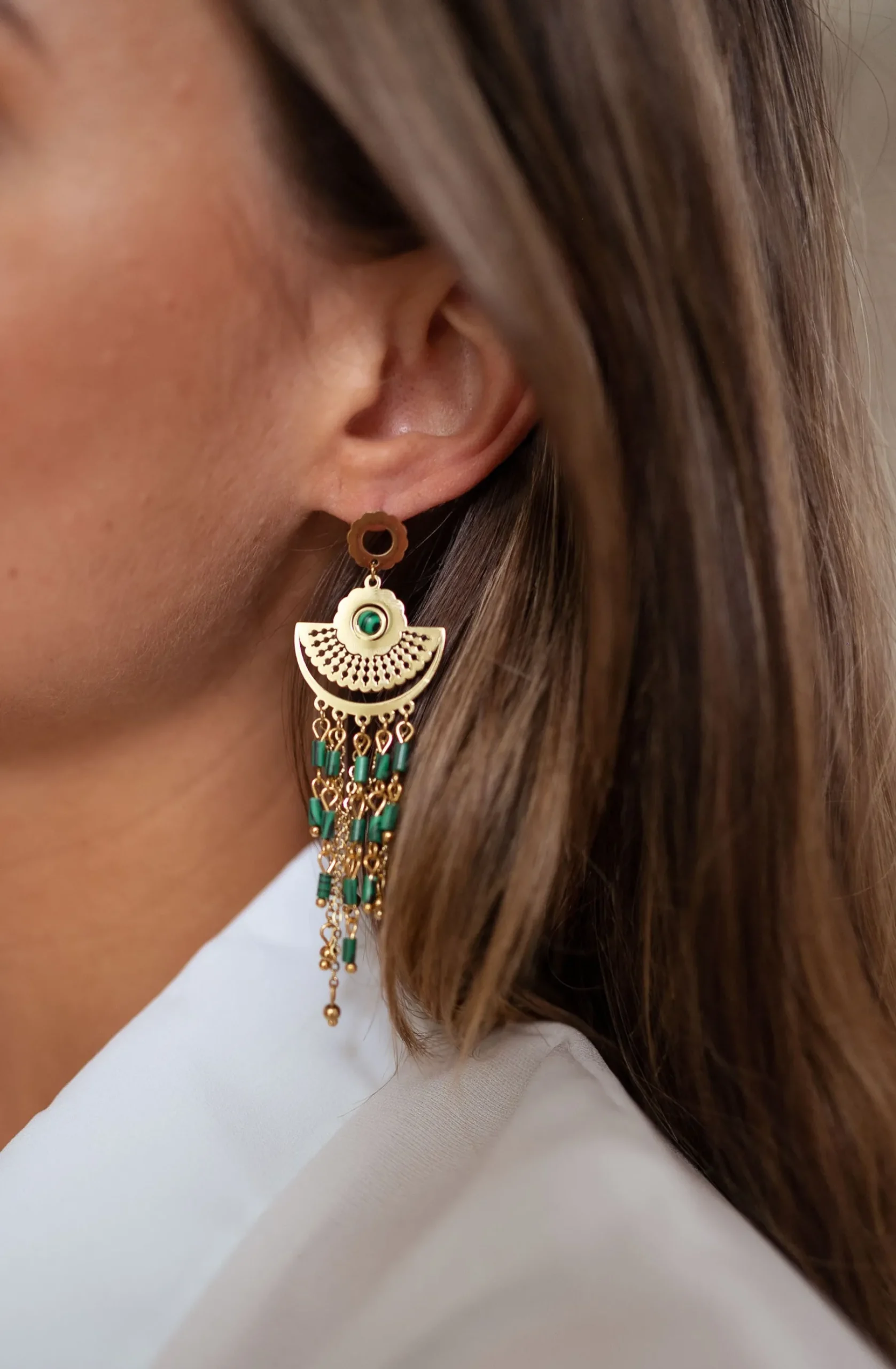 Boucles d'oreilles-EASY-CLOTHES Boucles d’oreilles Sido - dorées et vertesEasy Clothes Dorées et vertes