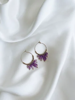 Boucles d'oreilles-EASY-CLOTHES Boucles d’oreilles Zephir - dorées à perles mauvesEasy Clothes Dorées à perles mauves       