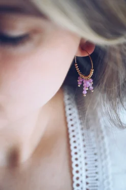 Boucles d'oreilles-EASY-CLOTHES Boucles d’oreilles Zephir - dorées à perles mauvesEasy Clothes Dorées à perles mauves       