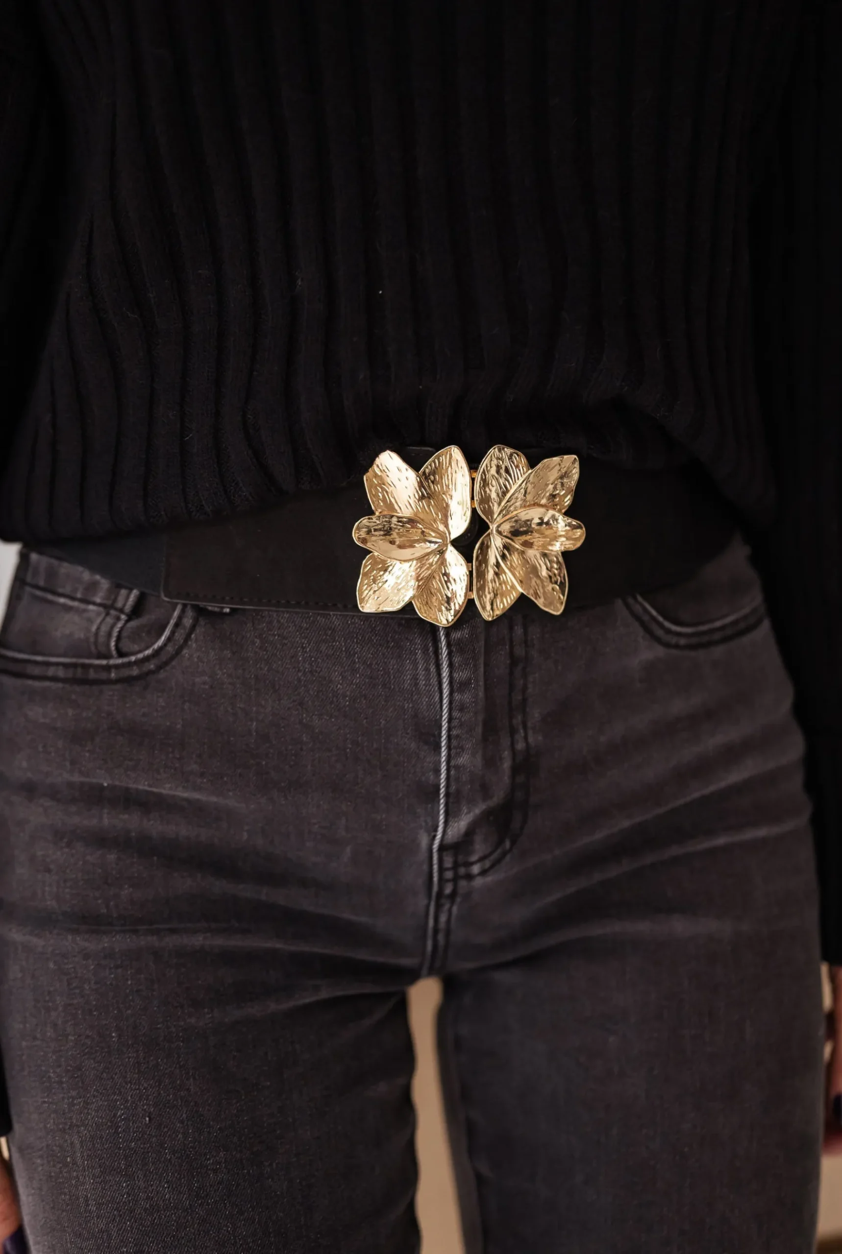 Ceintures-EASY-CLOTHES Ceinture Ju - Noire - Boucle Feuille - AjustableEasy Clothes Noire