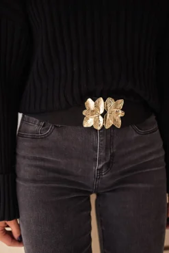 Ceintures-EASY-CLOTHES Ceinture Ju - Noire - Boucle Feuille - AjustableEasy Clothes Noire