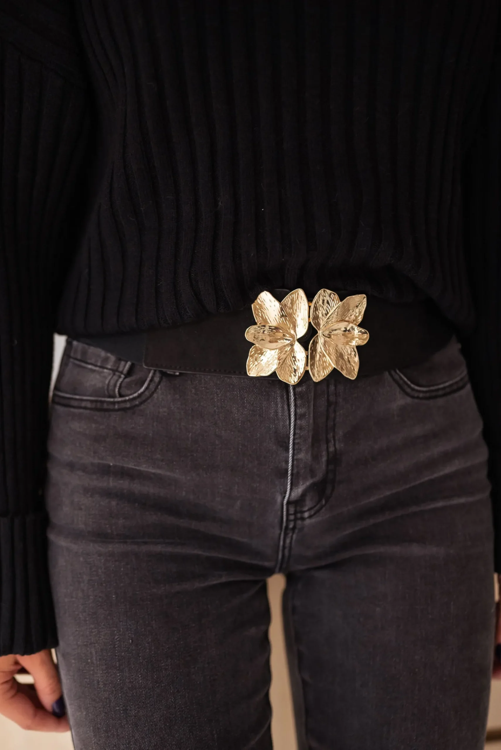 Ceintures-EASY-CLOTHES Ceinture Ju - Noire - Boucle Feuille - AjustableEasy Clothes Noire