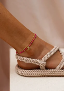 Bracelets-EASY-CLOTHES Chaine de Cheville Gunzo - Rose & Dorée - Pendentif CoquillageEasy Clothes Rose et dorée