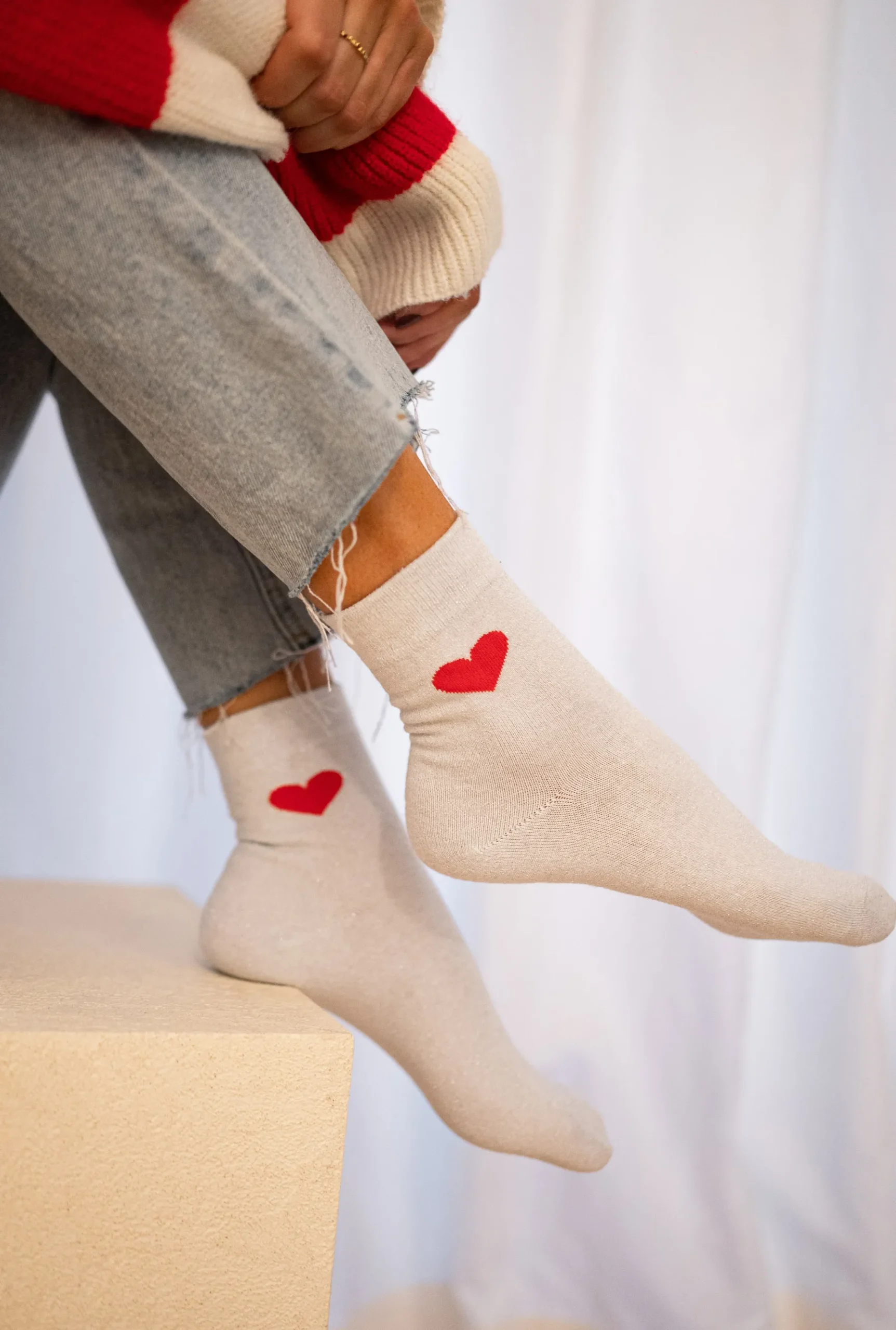 Chaussettes-EASY-CLOTHES Chaussettes - Heart - Paillettes argentéesEasy Clothes Argentées