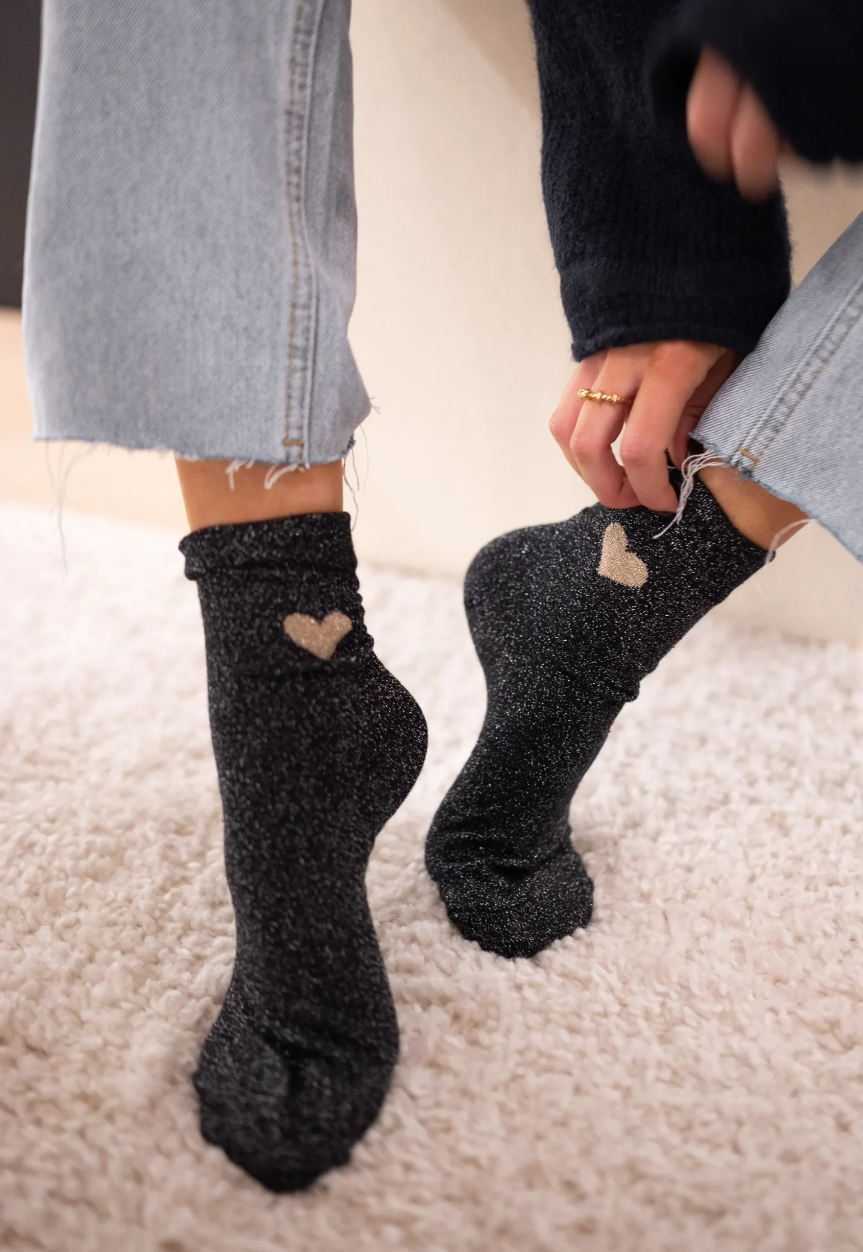 Chaussettes-EASY-CLOTHES Chaussettes - Heart - Paillettes noiresEasy Clothes Noires