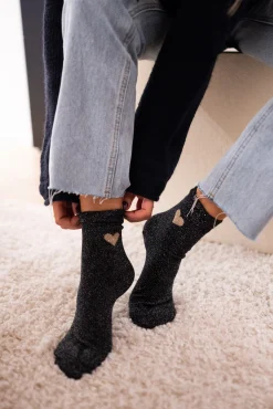 Chaussettes-EASY-CLOTHES Chaussettes - Heart - Paillettes noiresEasy Clothes Noires