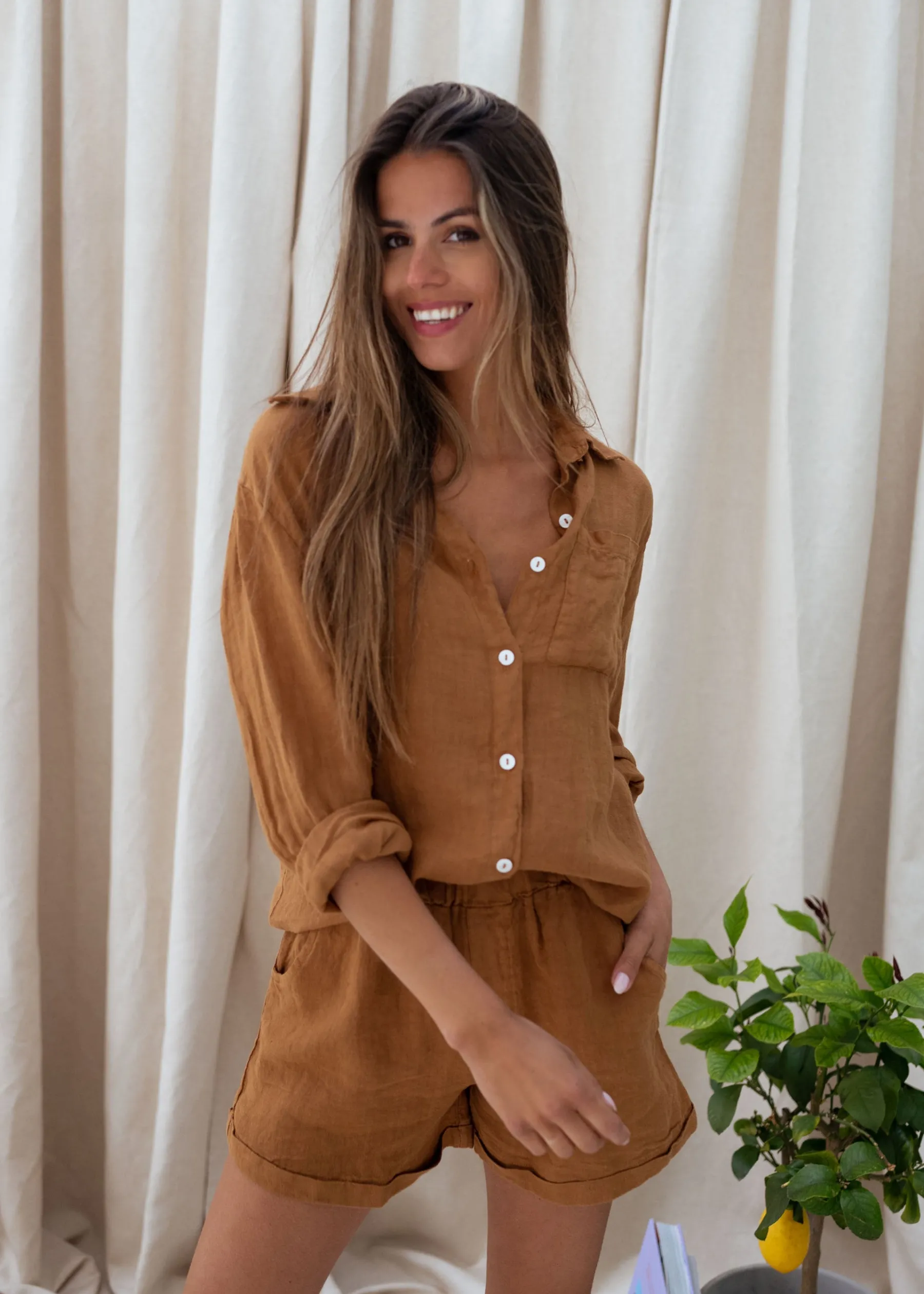 Chemisiers & Blouses-EASY-CLOTHES Chemise Arkie - ocre en linEasy Clothes Ocre en lin