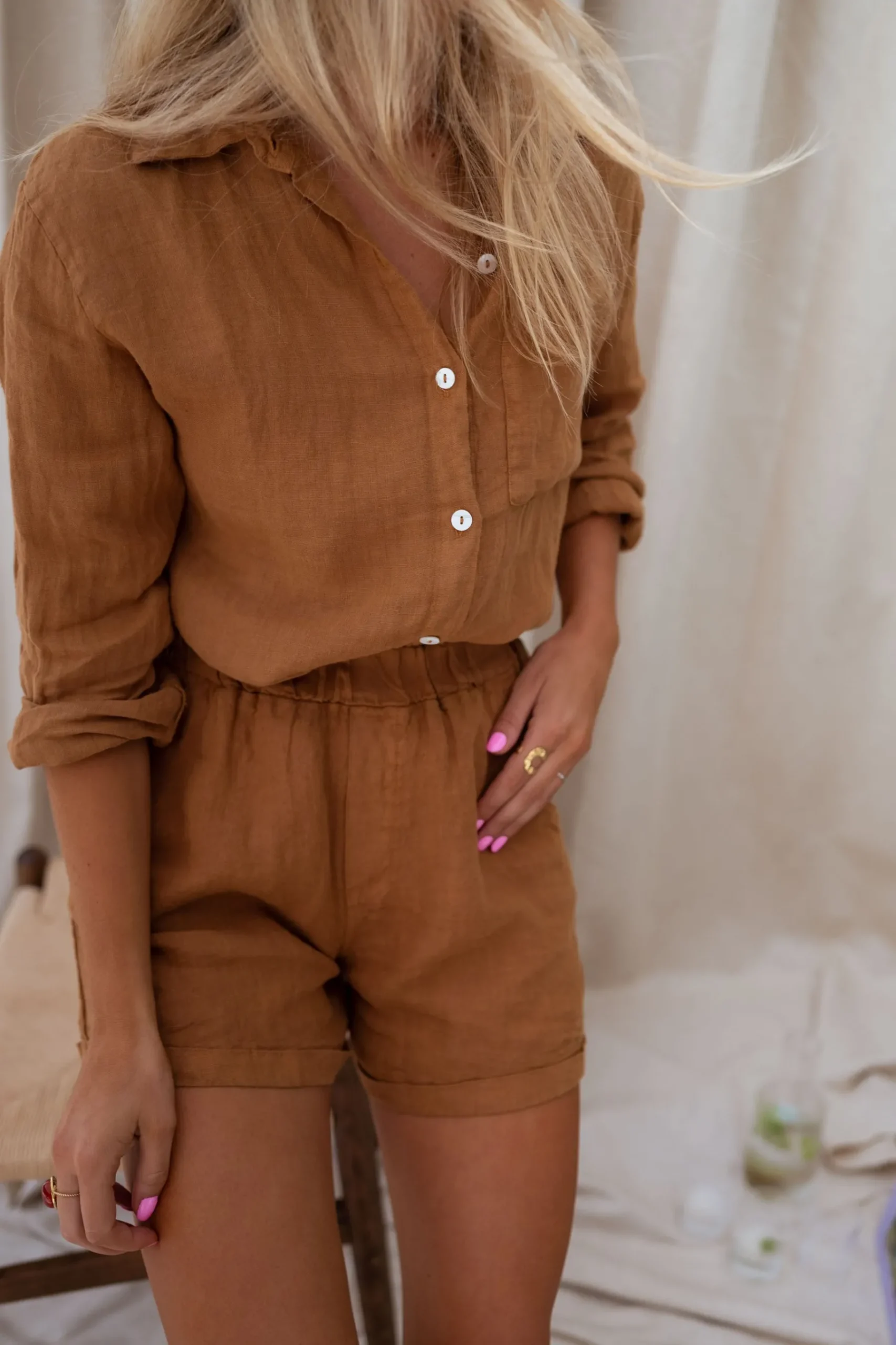 Chemisiers & Blouses-EASY-CLOTHES Chemise Arkie - ocre en linEasy Clothes Ocre en lin