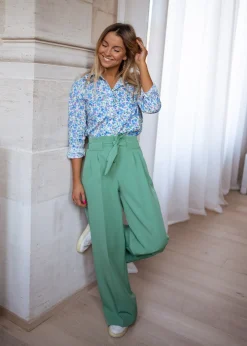Chemisiers & Blouses-EASY-CLOTHES Chemise Arlette - écrue à fleurs bleuesEasy Clothes Écrue à fleurs bleues