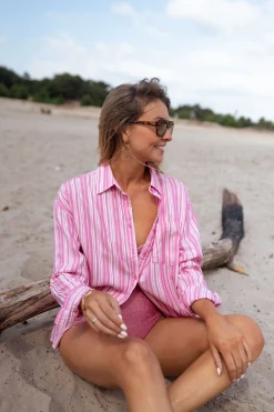 Chemisiers & Blouses-EASY-CLOTHES Chemise Arsen - rose à lignesEasy Clothes Rose à lignes