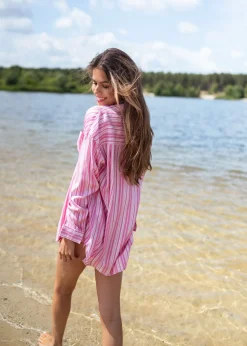 Chemisiers & Blouses-EASY-CLOTHES Chemise Arsen - rose à lignesEasy Clothes Rose à lignes