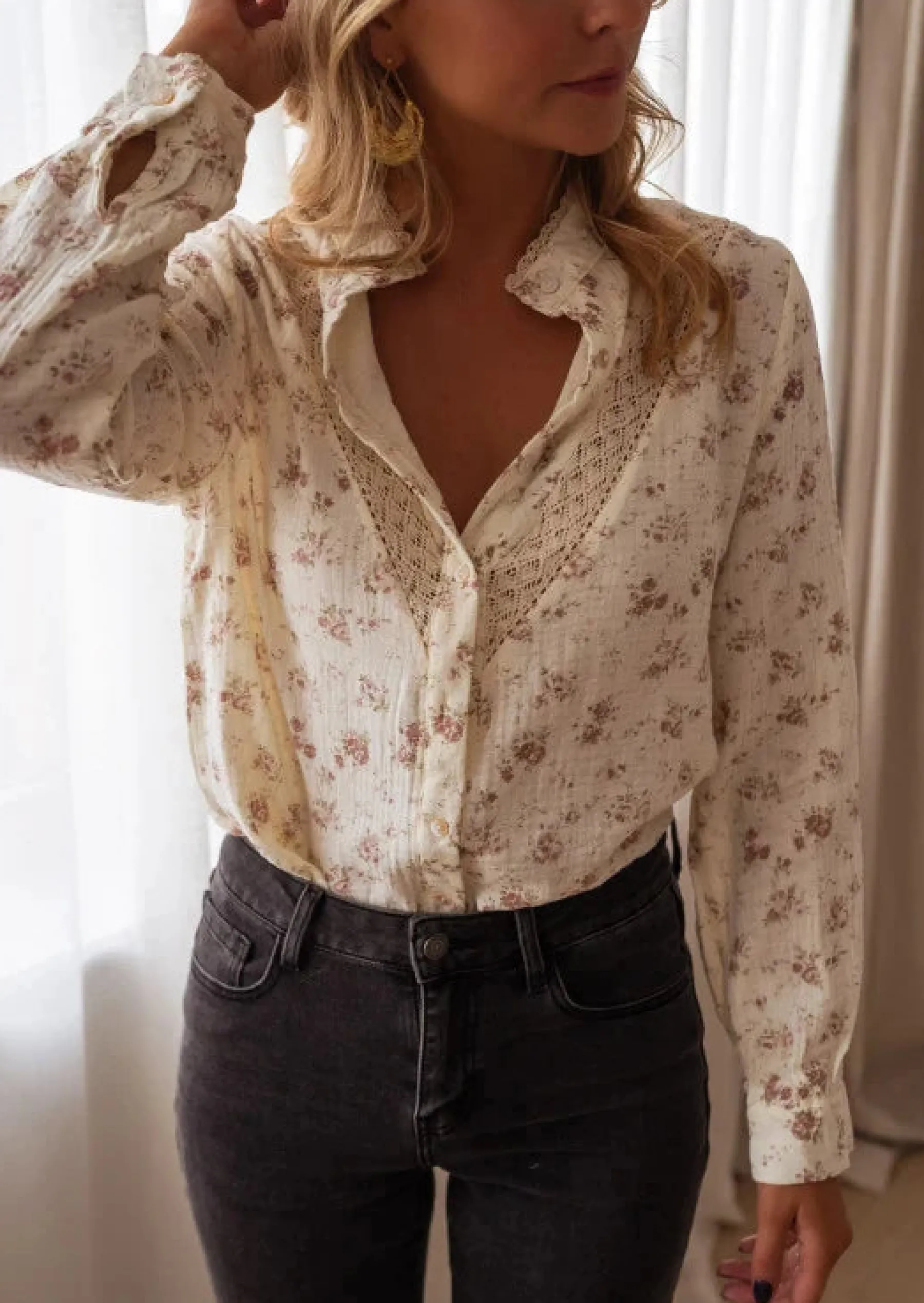 Chemisiers & Blouses-EASY-CLOTHES Chemise Basile Écrue - Gaze de Coton - BroderieEasy Clothes Écrue