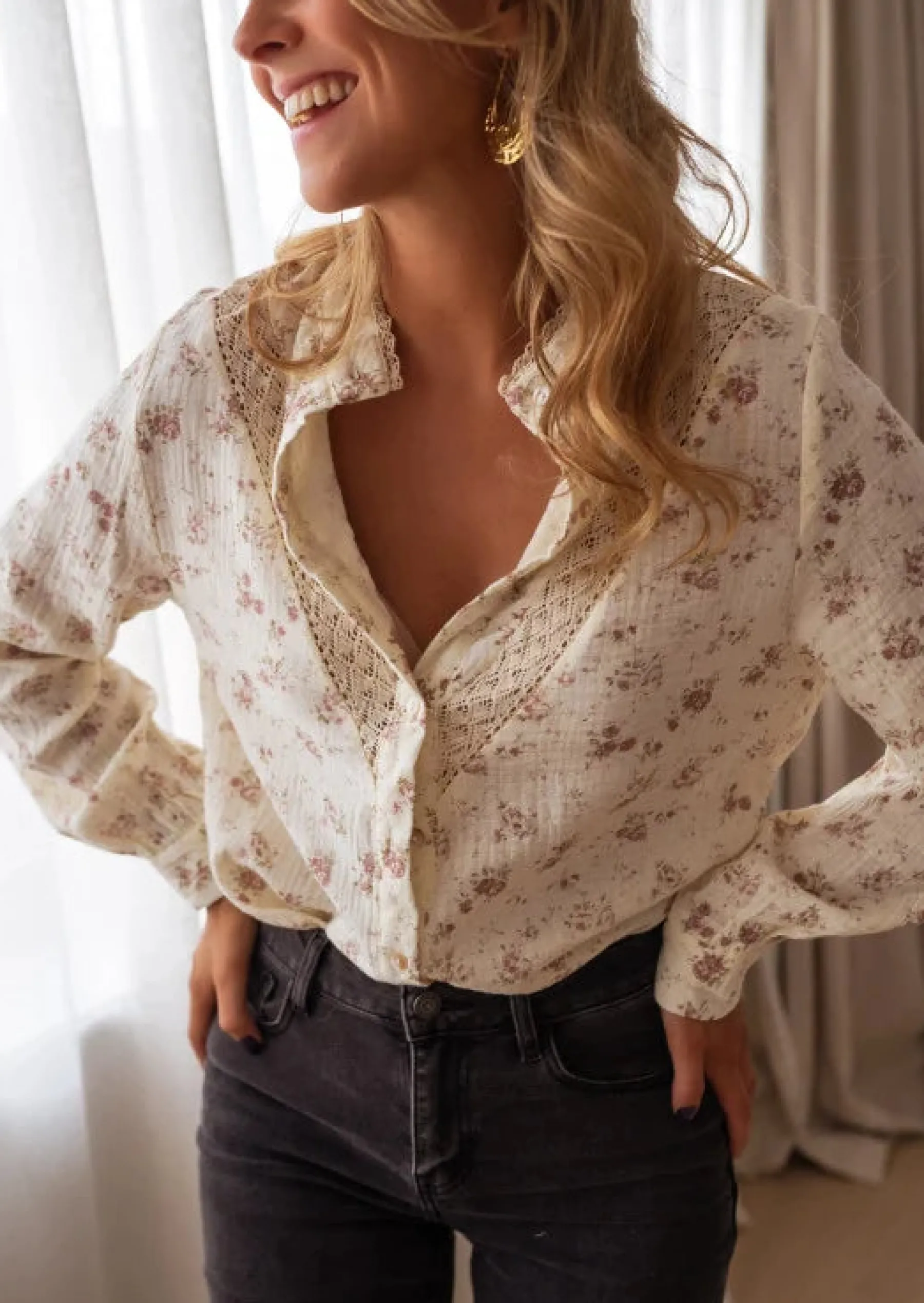 Chemisiers & Blouses-EASY-CLOTHES Chemise Basile Écrue - Gaze de Coton - BroderieEasy Clothes Écrue