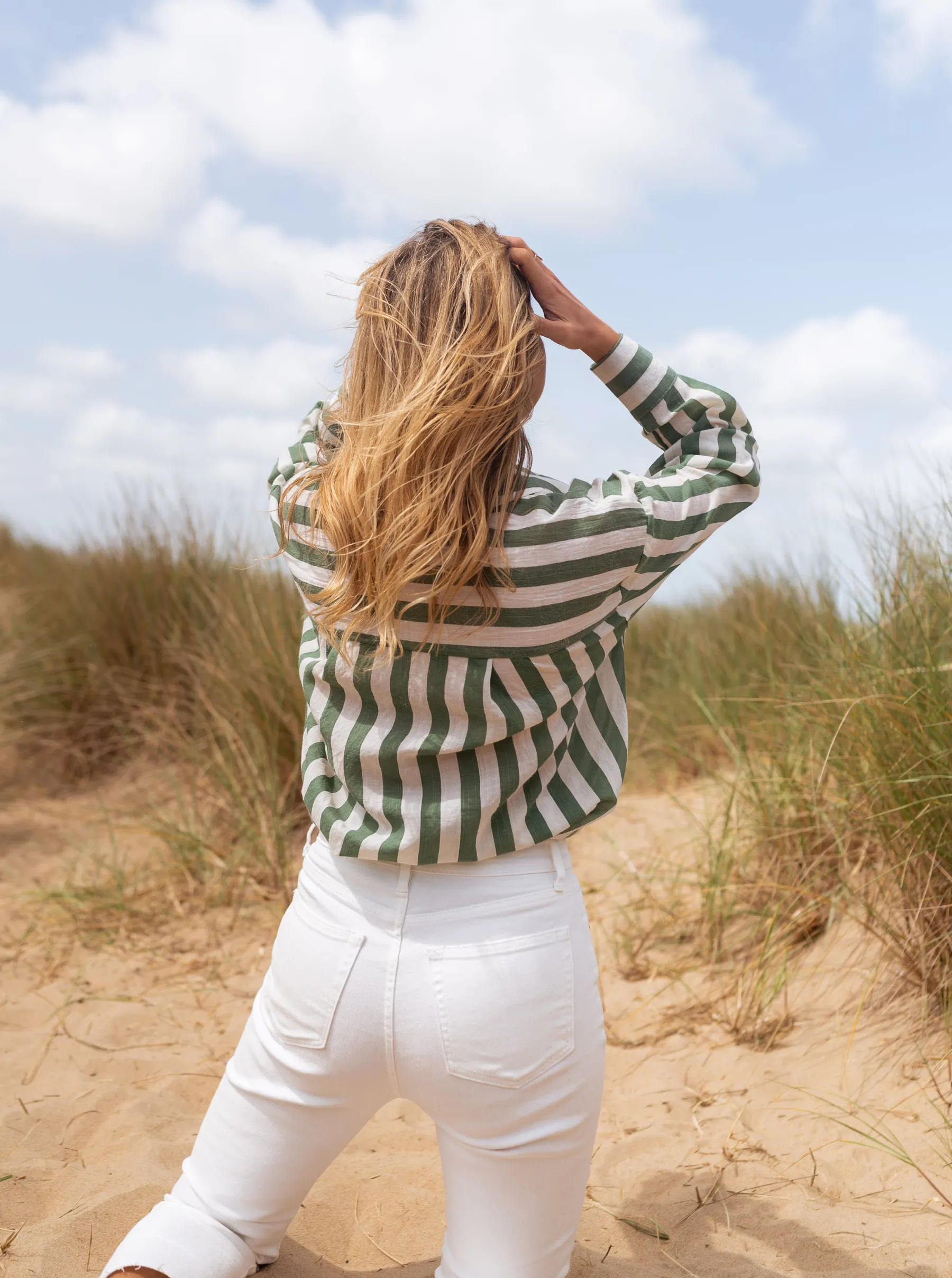 Chemisiers & Blouses-EASY-CLOTHES Chemise Benza à lignes vertes | Chemise ample lignée | Prêt-à-porter en ligne | Easy Clothes À lignes vertes