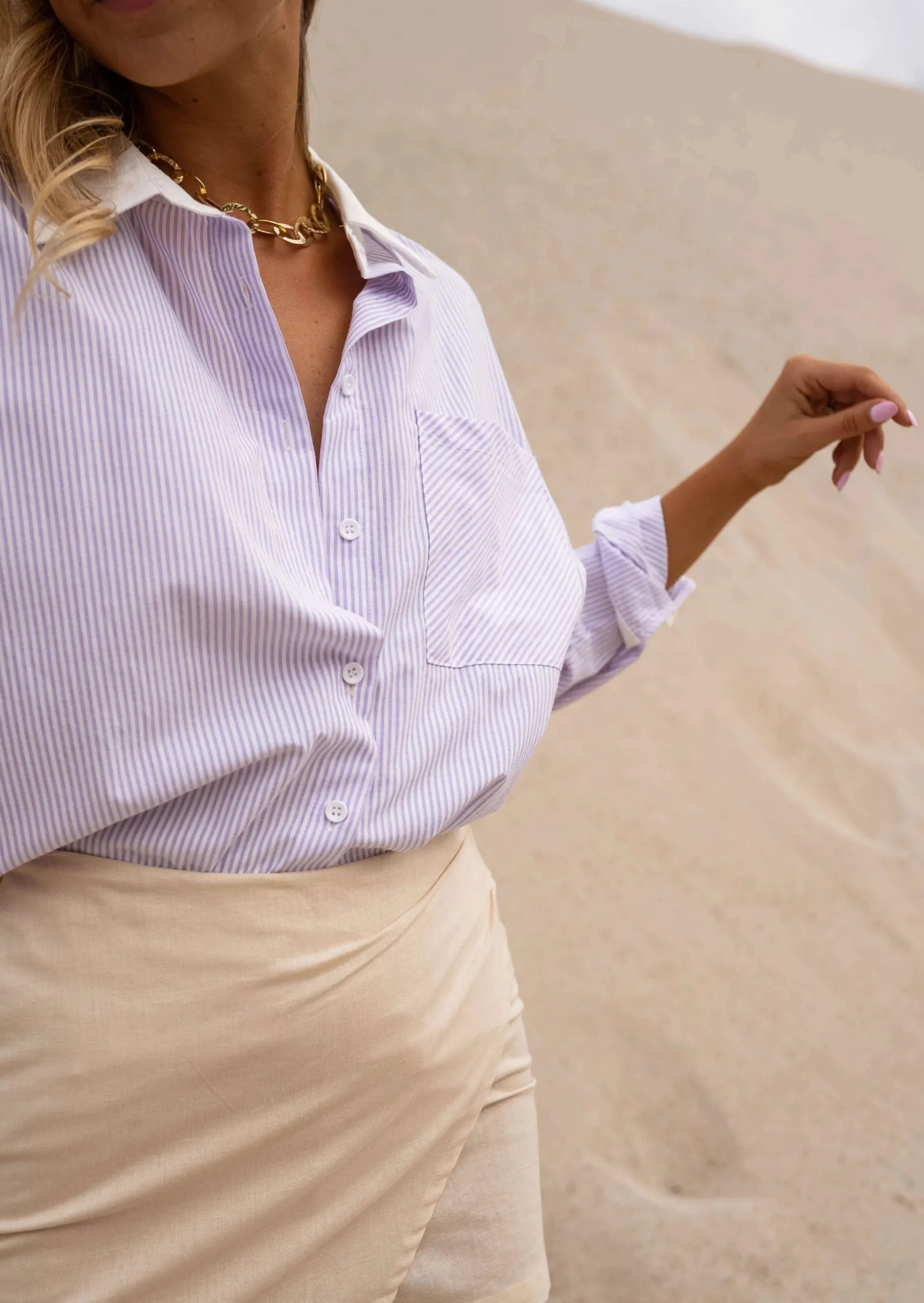 Chemisiers & Blouses-EASY-CLOTHES Chemise Berloz - Lilas & Écru - Coupe Droite - FluideEasy Clothes Lilas et écru