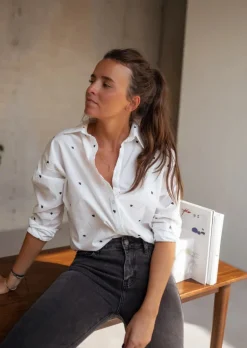 Chemisiers & Blouses-EASY-CLOTHES Chemise Blanche Resa - Motifs Coeur Noirs - Easy Clothes Blanc       