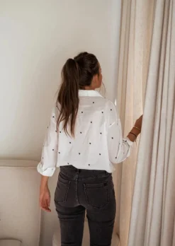 Chemisiers & Blouses-EASY-CLOTHES Chemise Blanche Resa - Motifs Coeur Noirs - Easy Clothes Blanc