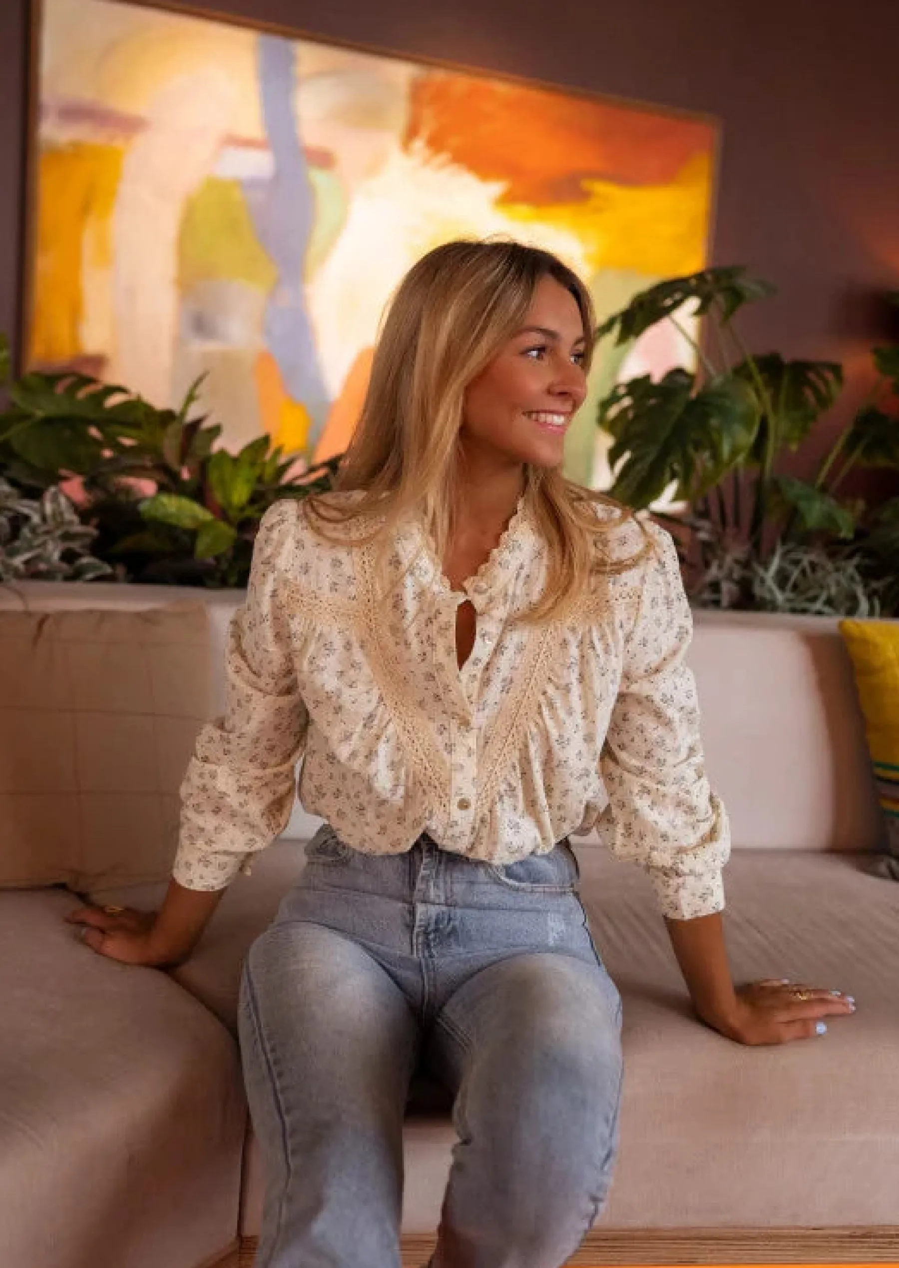 Chemisiers & Blouses-EASY-CLOTHES Chemise Brida beige à fleurs | Chemise fleurie tendance | Prêt-à-porter en ligne | Easy Clothes Beige à fleurs