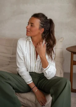 Chemisiers & Blouses-EASY-CLOTHES Chemise Écrue - Beta - Gaze de Coton - Finition BroderieEasy Clothes Écrue       